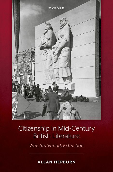 Buchtitel: "Citizenship in Mid-Century British Literature". Ein großes Wandrelief zeigt Figuren, darunter ein Kind.