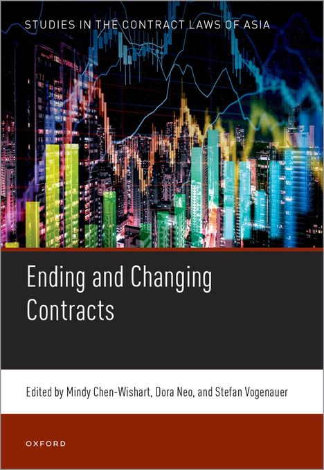"Ending and Changing Contracts" steht in weiß auf schwarzem Hintergrund. Im Hintergrund sind bunte Hochhäuser und Diagrammlinien.