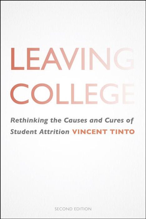 „LEAVING COLLEGE“ in großen Buchstaben, darunter „Rethinking the Causes and Cures of Student Attrition”. Autor: Vincent Tinto.