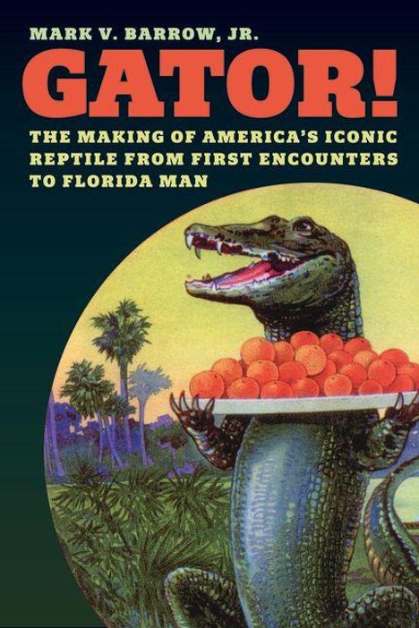 „GATOR! The making of America's iconic reptile from first encounters to Florida man." Illustration: Alligator mit Orangen.