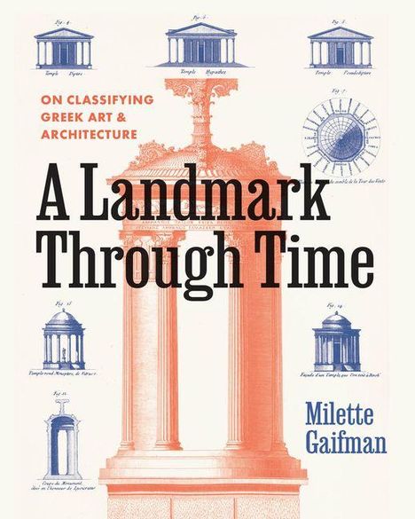 Titel: "A Landmark Through Time". Untertitel: "On Classifying Greek Art & Architecture". Name: Milette Gaifman. Illustrationen von griechischen Tempeln.