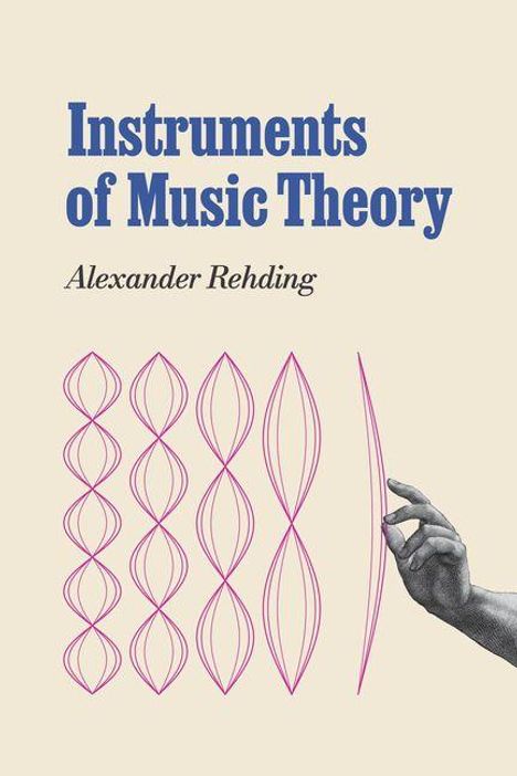 "Instruments of Music Theory" von Alexander Rehding. Rosa geometrische Muster und eine Hand, die eine Linie berührt.