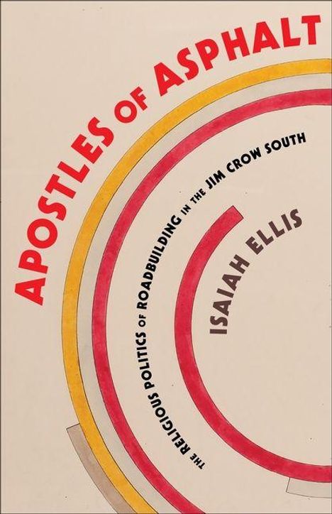 "Apostles of Asphalt" in rot, "Isaiah Ellis" in braun. Farbige Kurven betonen den Titel diagonal.