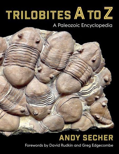 „TRILOBITES A to Z“, „A Paleozoic Encyclopedia“, „ANDY SECHER“. Fossilien von Trilobiten in verschiedenen Ansichten.