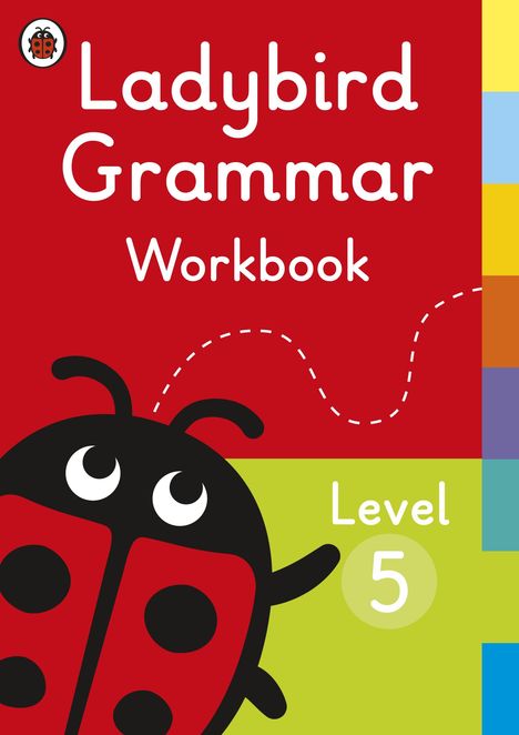 "Ladybird Grammar Workbook, Level 5". Illustration eines Marienkäfers auf rotem Hintergrund.