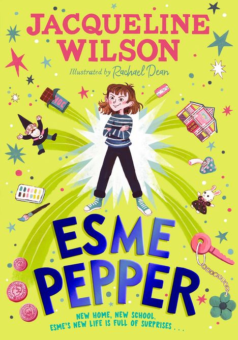 JACQUELINE WILSON, ESME PEPPER. Ein Mädchen inmitten von funkelnden Sternen, Spielzeug und Alltagsgegenständen.
