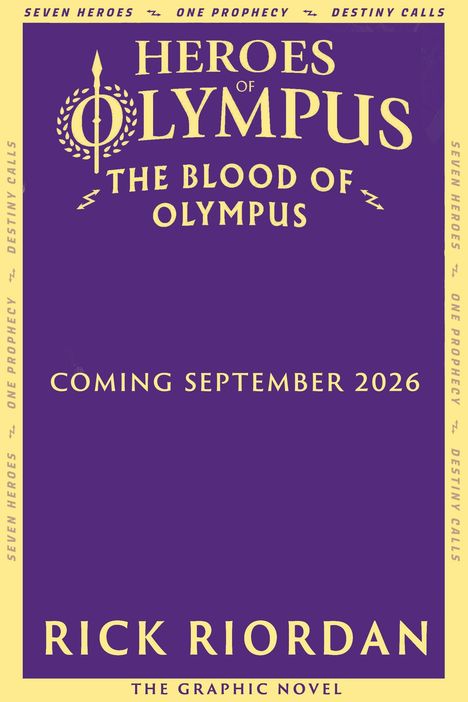 Buchcover-Layout: „Heroes of Olympus: The Blood of Olympus“, Erscheinungstermin September 2026, von Rick Riordan.