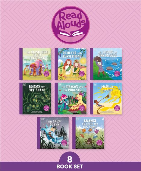Titel: “Read Alouds” oben mittig; “8 Book Set” unten. Acht bunte Kinderbuchcover in zwei Reihen.
