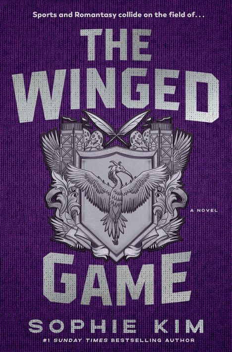 „THE WINGED GAME“ und „SOPHIE KIM“ prangen auf violettem Hintergrund, verziert mit einem geflügelten Wappen.