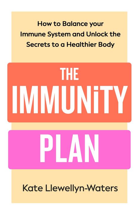 How to Balance your Immune System. THE IMMUNITY PLAN. Kate Llewellyn-Waters. Beige Hintergrund, bunte Textfelder.