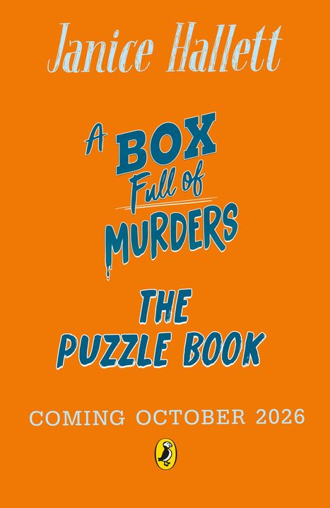 Janice Hallett, "A Box Full of Murders: The Puzzle Book." Veröffentlichung: Oktober 2026. Unten ein kleines Pinguin-Logo.