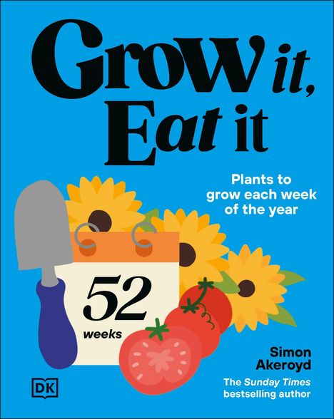 Text: "COVER TO BE REVEALED", "KEEP ON GROWING", "SIMON AKEROYD". Grüner Hintergrund. DK-Logo unten.