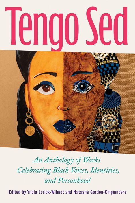 "Tengo Sed" in großer Schrift, darunter englischer Text über eine Anthologie. Gesichtshälften in verschiedenen Stilen kombiniert.