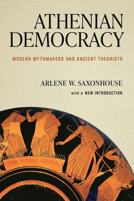 "Athenian Democracy" in großen Buchstaben, darunter antike griechische Figuren auf einem Keramikgefäß.