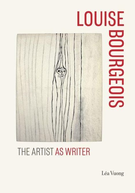 Text: LOUISE BOURGEOIS, THE ARTIST AS WRITER, Léa Vuong. 

Ein Gesicht schaut durch abstrakte Linien auf einem grauen Hintergrund.