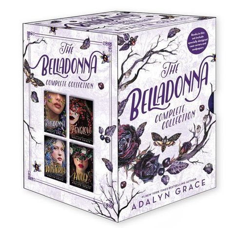 "The Belladonna Complete Collection" von Adalyn Grace. Illustrationen mit Blumen und Schmetterlingen in einem blassen Farbton.