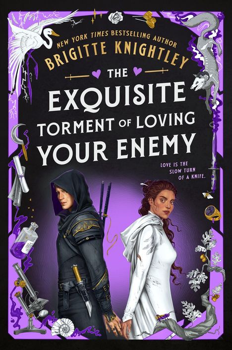 Der Text lautet: "The Exquisite Torment of Loving Your Enemy". Unten stehen ein Mann und eine Frau Rücken an Rücken.