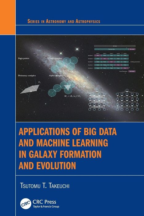 Titel: Applications of Big Data and Machine Learning in Galaxy Formation and Evolution. Bild zeigt Diagramme auf Milchstraßen-Hintergrund.