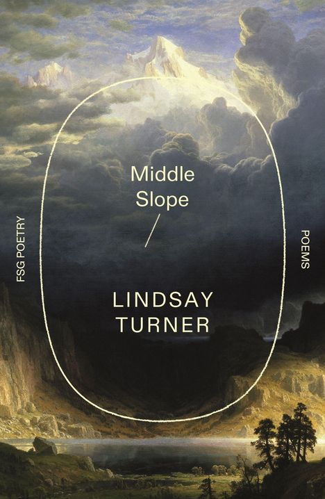 "Middle Slope" und "Lindsay Turner" in eleganter Schrift, vor einem dramatischen Landschaftsgemälde mit Bergen und Wolken.
