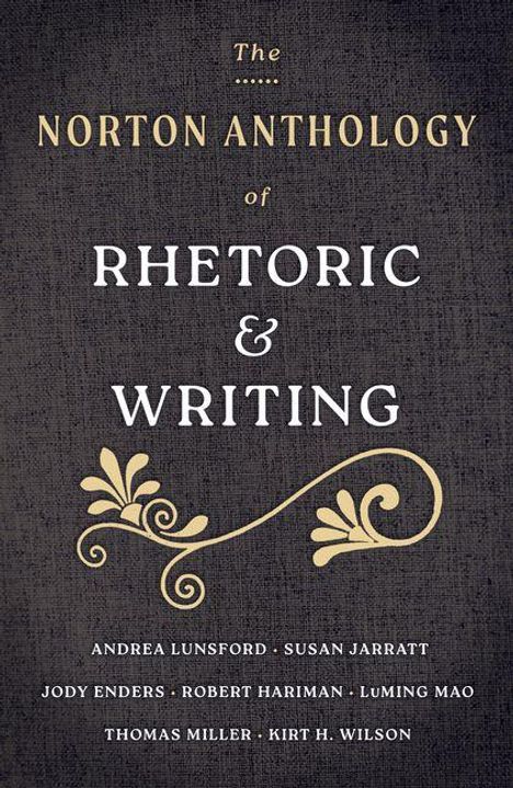 Text: "The Norton Anthology of Rhetoric & Writing." Darunter dekoratives florales Muster und Namen mehrerer Autoren.