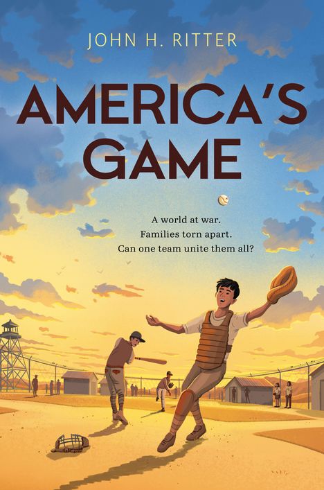 "America's Game" von John H. Ritter. "A world at war. Families torn apart. Can one team unite them all?" Baseballspiel im Sonnenuntergang.