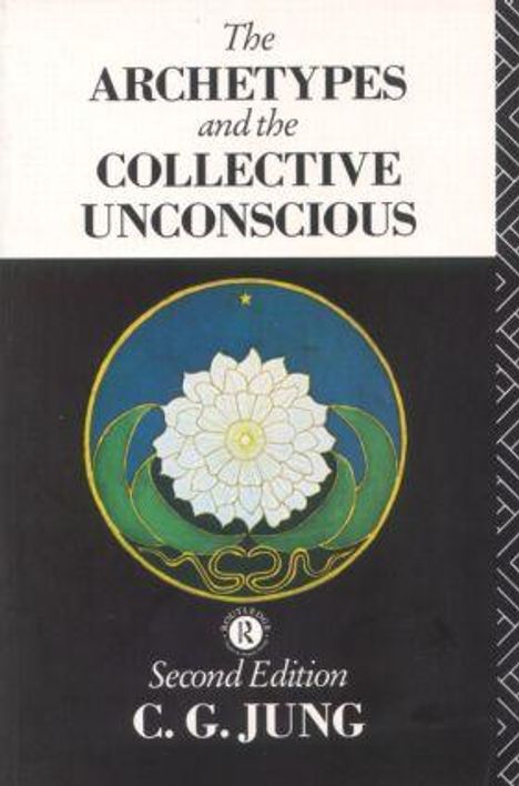 "The Archetypes and the Collective Unconscious", zweite Ausgabe von C.G. Jung. Illustration: Weiße Blume vor blauem Hintergrund.