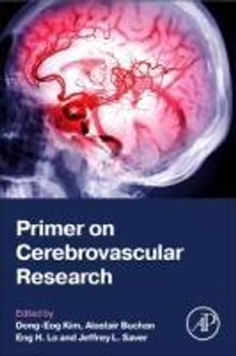 Text: "Primer on Cerebrovascular Research". Bild eines Gehirns in Rot- und Rosatönen.