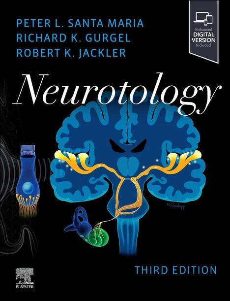 "Neurotology", Autoren: Peter L. Santa Maria, Richard K. Gurgel, Robert K. Jackler. Illustration eines farbigen Gehirns.