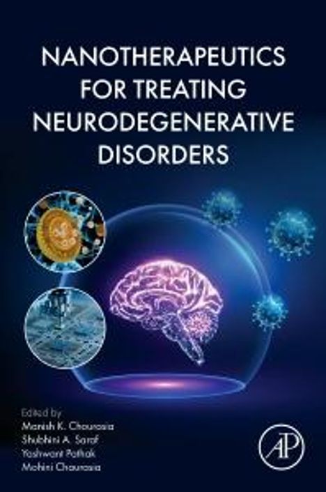 Titel: "NANOTHERAPEUTICS FOR TREATING NEURODEGENERATIVE DISORDERS". Unten Namen der Herausgeber. Bild: Gehirn unter Glaskuppel.