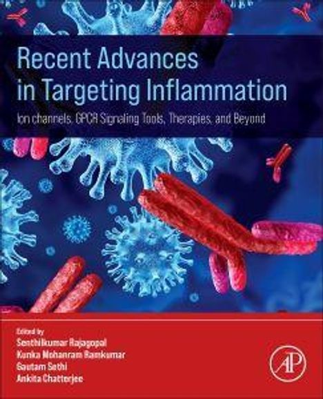 "Recent Advances in Targeting Inflammation" steht oben. Rotes und blaues biologisches Design im Hintergrund.