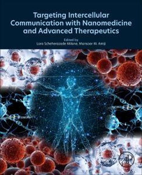 Text: "Targeting Intercellular Communication with Nanomedicine and Advanced Therapeutics." Illustration von Zellen und Mensch.