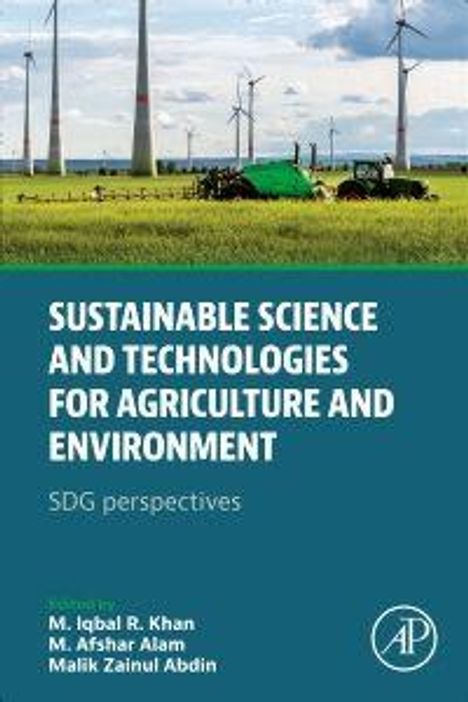 Text: "Sustainable Science and Technologies for Agriculture and Environment: SDG perspectives." Windturbinen auf einem Feld, blauer Himmel.