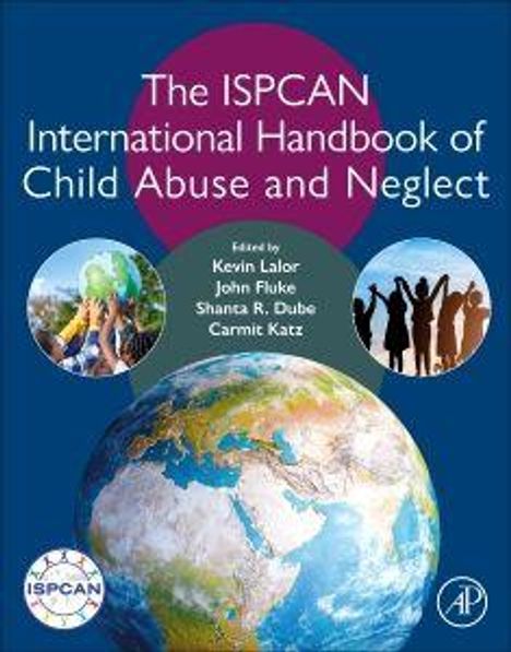 Titel: "The ISPCAN International Handbook of Child Abuse and Neglect". Unten Erdkugel und zwei kreisförmige Bilder.