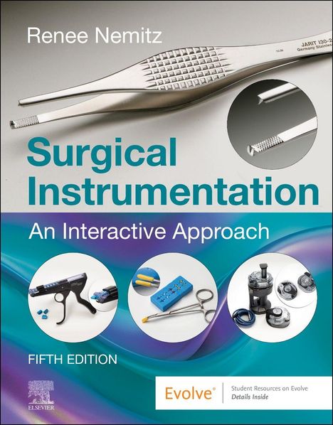 Titel: "Surgical Instrumentation". Autor: Renee Nemitz. Abbildungen von chirurgischen Instrumenten. Logo: Evolve®.