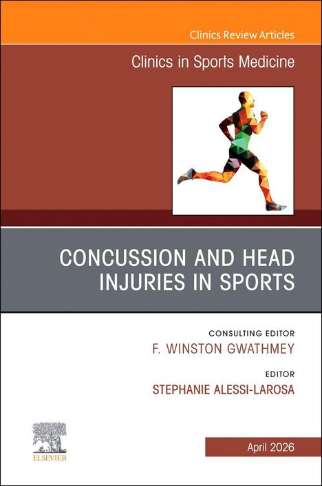 "Concussion and Head Injuries in Sports" mit Grafik eines bunten, abstrakten Läufers.