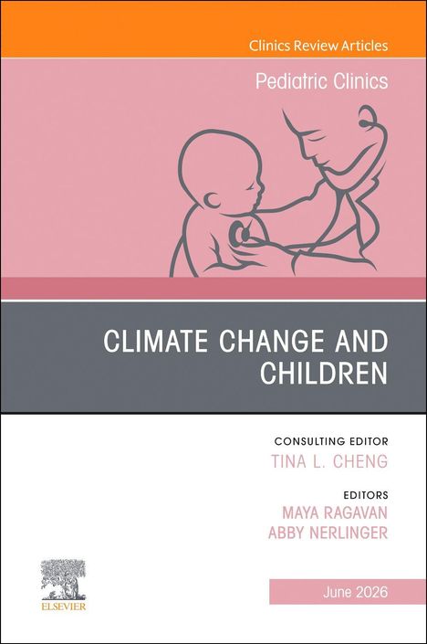 „Climate Change and Children“, Illustration eines Arztes mit Stethoskop, rosaner Hintergrund. Veröffentlichung Juni 2026.