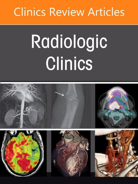 "Clinics Review Articles. Radiologic Clinics." Bilder medizinischer Scans und 3D-Darstellungen im Hintergrund.