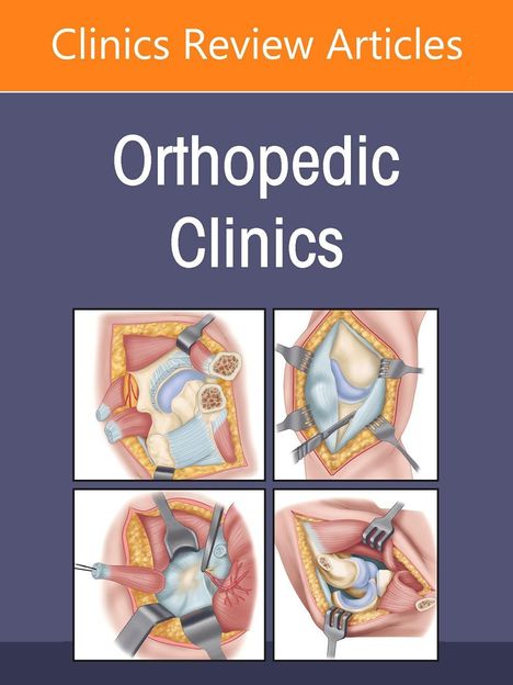 Text: "Clinics Review Articles", "Orthopedic Clinics". Illustration: Vier medizinische Grafiken eines geöffneten Gelenks.