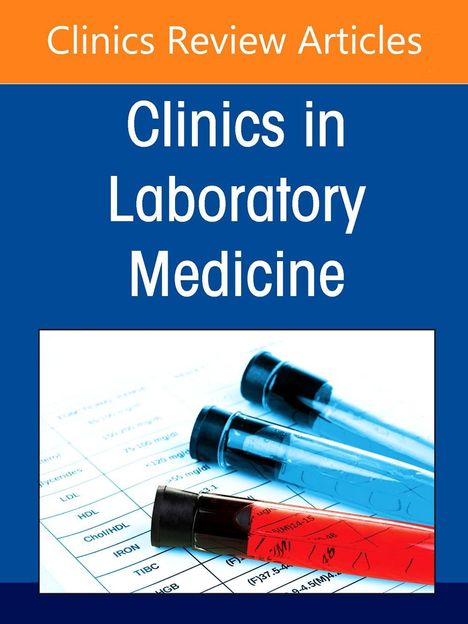 "Clinics Review Articles: Clinics in Laboratory Medicine". Drei Reagenzgläser auf medizinischen Daten.