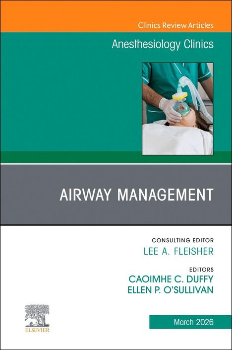 "Anesthesiology Clinics: Airway Management" steht zentral. Oben "Clinics Review Articles", unten Herausgebernamen. Links unten kleines Logo.