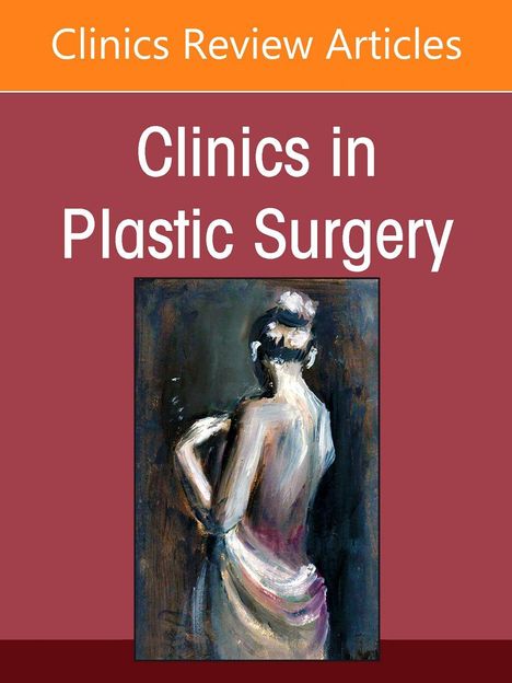 "Clinics in Plastic Surgery" und "Clinics Review Articles" stehen auf einem Cover mit Illustration eines Rückansichts eines Menschen.