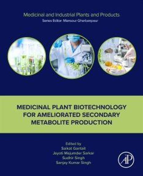 „Medicinal Plant Biotechnology for Ameliorated Secondary Metabolite Production“, Bilder von Pflanzen und Laborszenen.