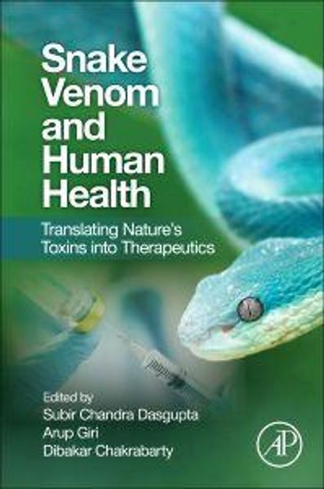 "Snake Venom and Human Health" in großer Schrift. Darunter ein Bild von einem blauen Schlangekopf, Nahaufnahme.