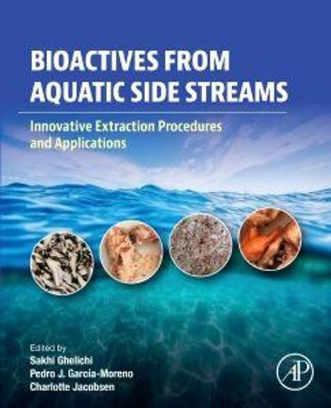 Die Texte sind: "Bioactives from Aquatic Side Streams", "Innovative Extraction Procedures and Applications". Unten vier runde Meeresbilder.