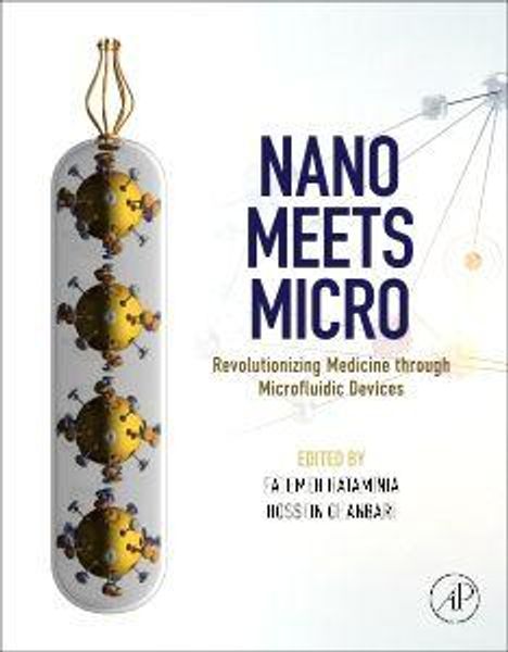 „NANO MEETS MICRO“; Untertitel: „Revolutionizing Medicine through Microfluidic Devices“. Links Abbildung von Viren in Glasröhrchen.