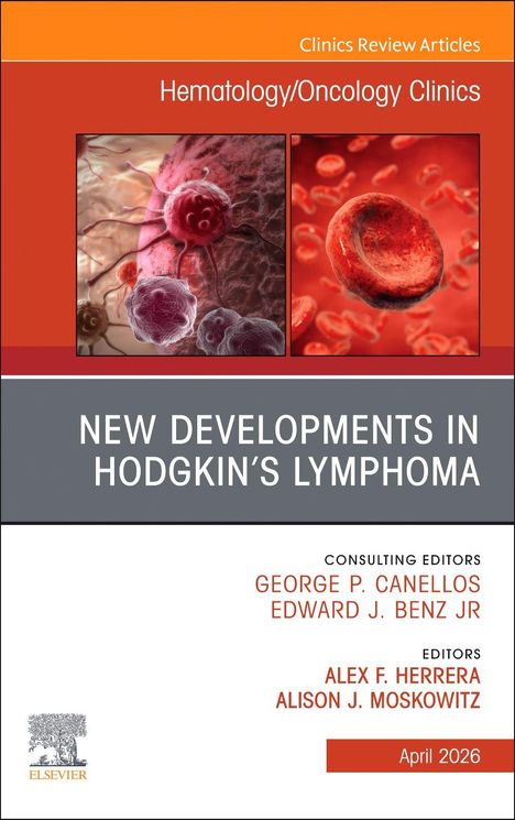 "NEW DEVELOPMENTS IN HODGKIN’S LYMPHOMA." Oben links sind zwei medizinische Illustrationen von Blutzellen.