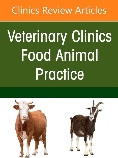 „Clinics Review Articles: Veterinary Clinics Food Animal Practice“ steht oben. Eine Kuh und eine Ziege sind unten abgebildet.