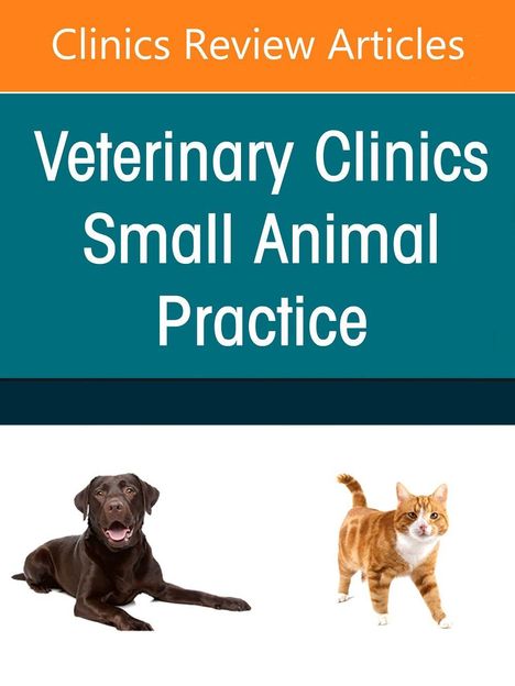 Text: "Clinics Review Articles", "Veterinary Clinics Small Animal Practice". Ein liegender brauner Hund und eine stehende rot-weiße Katze.