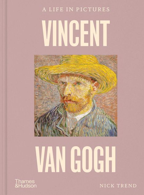 A LIFE IN PICTURES, VINCENT VAN GOGH, Nick Trend. Eine Illustration von Van Gogh mit gelbem Hut.