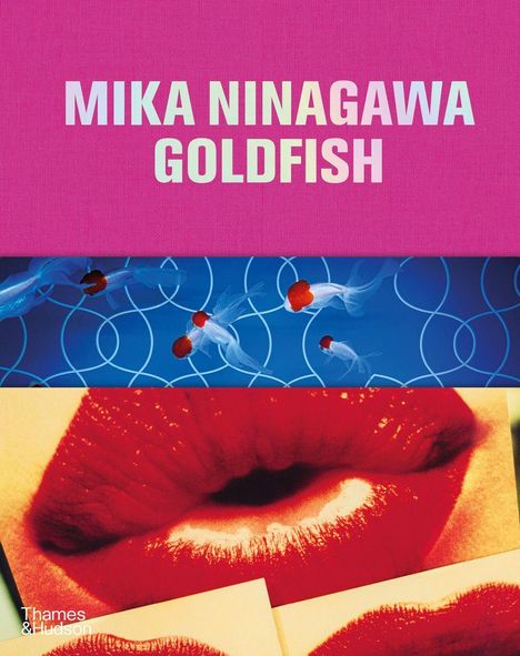 Mika Ninagawa, Goldfish. Oben: pinker Hintergrund, unten: rote Lippen und Goldfische auf blauem Hintergrund.